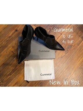 Gunmetal Black Leather Designer Boots for Women - Size 40 EUR / 10 US New In Box